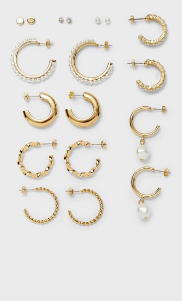 Set of 9 pairs of pearl bead earrings and hoops offers at 59 Dhs
