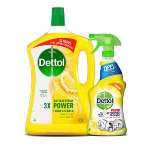 Dettol Floor Cleaner Lemon 3Litre + All Purpose Cleaner 500ml offers at 44,9 Dhs in Lulu Hypermarket