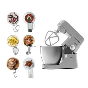 Kenwood Metal Body Stand Mixer Kitchen Machine CHEF XL 1200W with 6.7L Stainless Steel Bowl, K-Beater, Whisk, Dough Hook, Glass Blender, Meat Grinder, Grinder Mill KVL4230S Silver offers at 1789 Dhs in Lulu Hypermarket