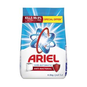 Ariel Semi-Automatic Anti-Bacterial Washing Powder Value Pack 4.5 kg offers at 55,9 Dhs in Lulu Hypermarket