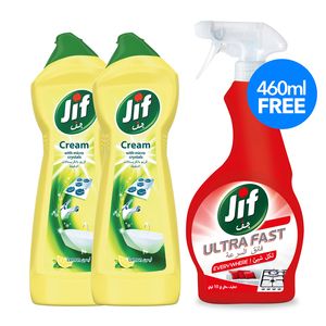 Jif Lemon Cream Cleaner 500ml x 2pcs + Ultra Fast Cleaner Spray 460ml offers at 19,85 Dhs in Lulu Hypermarket