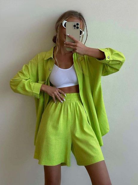 Bornladies Fashion Green Office Women'S Suit Casual Loose High Waist Shorts Set Female Elegant Long Sleeve Blouse Two Piece Set offers at 115,81 Dhs in Aliexpress