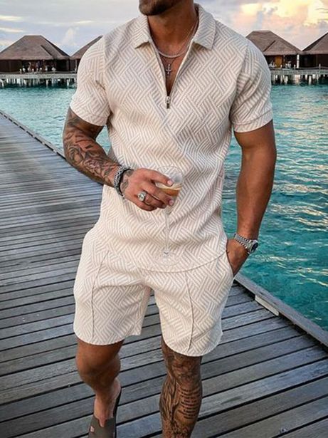 Men's Tracksuit Casual Short Sleeve Zipper Polo Shirt&Shorts Set for Men Casual Streetwear 2-piece Suit 2022 Summer offers at 49,18 Dhs in Aliexpress