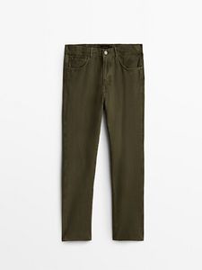 Cotton And Linen Tapered Fit Denim-Effect Trousers offers at 221 Dhs in Massimo Dutti