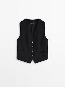 Cropped waistcoat with golden buttons offers at 499 Dhs in Massimo Dutti