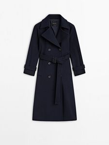 Navy blue wool blend trench coat offers at 1699 Dhs in Massimo Dutti