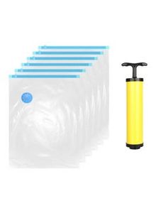 7-Piece Vacuum Storage Bag With Suction Pump Set Clear/Blue/Yellow 70x100cm offers at 26 Dhs in Noon