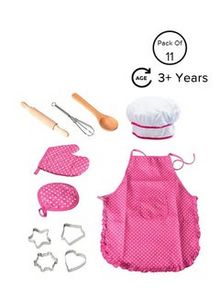 11-Piece Polka Dot Kids Kitchen Cooking Play With Apron And Chef Hat Set 40x38x2cm offers at 24 Dhs in Noon