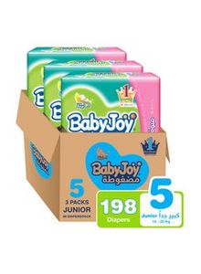 Baby Diapers, Size 5, 14-23 Kg, 198 Count (66 X 3) - Junior, Compressed, Cotton Touch offers at 111 Dhs in Noon
