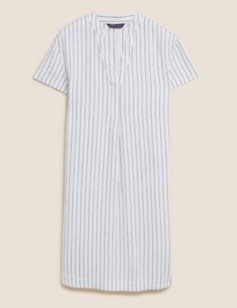 Linen Rich V-Neck Short Sleeve Shift Dress offers at 149 Dhs in Marks & Spencer