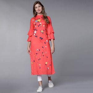 Vishudh Women Pink Floral High Neck Straight Kurta offers at 40 Dhs in Centrepoint