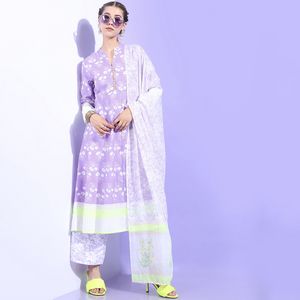 Vishudh Women Mauve Floral Mandarin Neck A-Line Kurta and Palazzo Set with Dupatta offers at 89 Dhs in Centrepoint