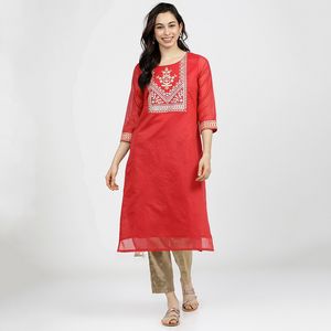 Vishudh Women Red Printed Round Neck Straight Kurta offers at 40 Dhs in Centrepoint