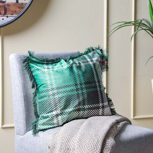 Alaina Green Checkered Filled Cushion 45X45 Green offers at 32 Dhs in Danube Home