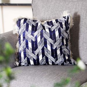 Alaina Blue Checkered Filled Cushion 45X45 Blue offers at 32 Dhs in Danube Home
