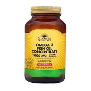 Sunshine Nutrition Omega 3 Fish Oil Concentrate 1000mg 100 Softgels offers at 62,48 Dhs in Life Pharmacy