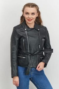 Women Clare Leather Motorcycle Jacket, Black offers at 323 Dhs in Brands for Less