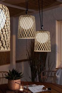 Led Cordless Hanging Lamp With Braided Shade, Beige/Black offers at 132 Dhs in Brands for Less