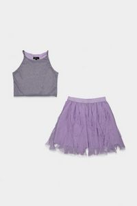 Kid Girls 2,Pc. Glitter Top and Ruffled Skirt Set, Lilac and Purple offers at 75 Dhs in Brands for Less