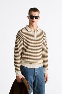 STRIPED KNIT POLO SHIRT offers at 199 Dhs in Zara