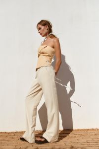 FULL LENGTH LINEN BLEND TROUSERS offers at 179 Dhs in Zara