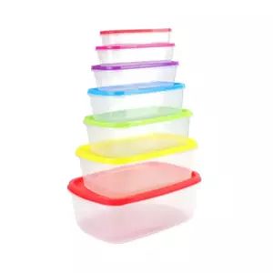 Plastic Food Storage Container with Lid Set of 7pcs, Rectangular Storage Box- 7pcs offers at 10,19 Dhs in Day to Day