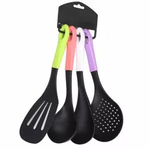 Silicon Long Handle Assorted 4 Type Kitchen Utensil Set Food Grade Quality Black Color offers at 7,39 Dhs in Day to Day