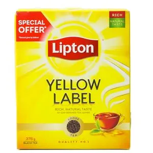 Lipton Yellow Label, Rich Natural Taste of Sun-Ripened Tea Leaves, Black Tea- 375gms offers at 10 Dhs in Day to Day